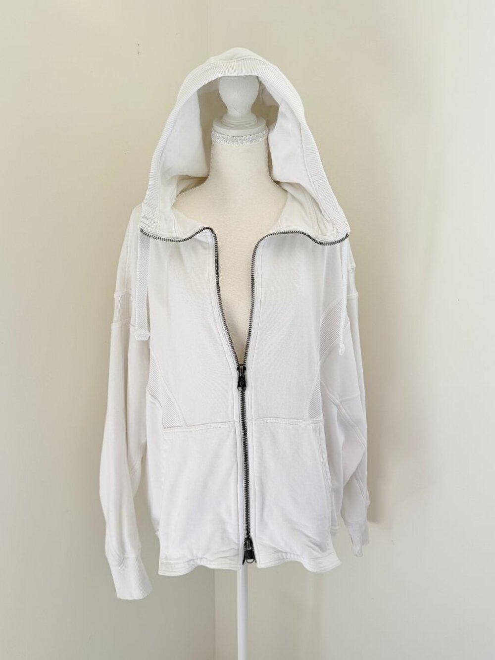 Free People Movement White Oversized Full Zip Hoodie Jacket Def Seaming Size S
